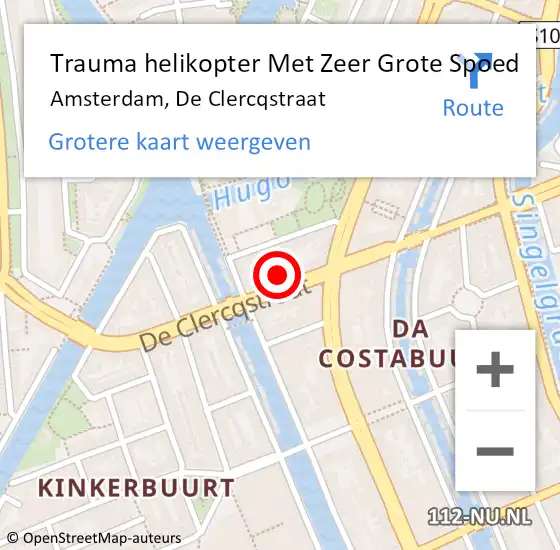 Locatie op kaart van de 112 melding: Trauma helikopter Met Zeer Grote Spoed Naar Amsterdam, De Clercqstraat op 25 maart 2024 22:54