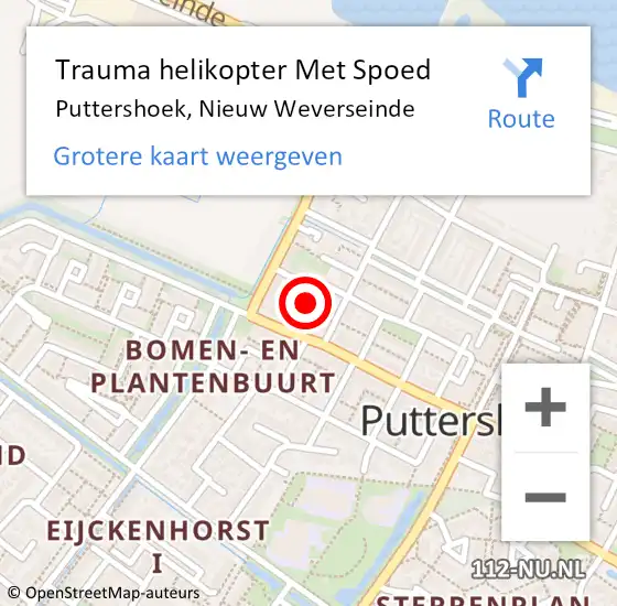 Locatie op kaart van de 112 melding: Trauma helikopter Met Spoed Naar Puttershoek, Nieuw Weverseinde op 28 maart 2024 05:20