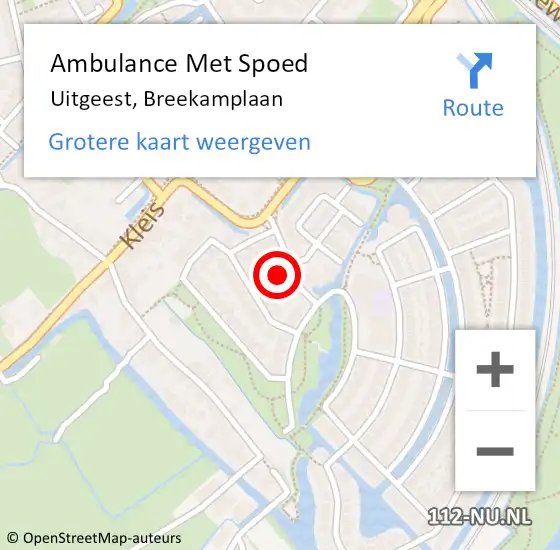 Locatie op kaart van de 112 melding: Ambulance Met Spoed Naar Uitgeest, Breekamplaan op 28 maart 2024 10:43