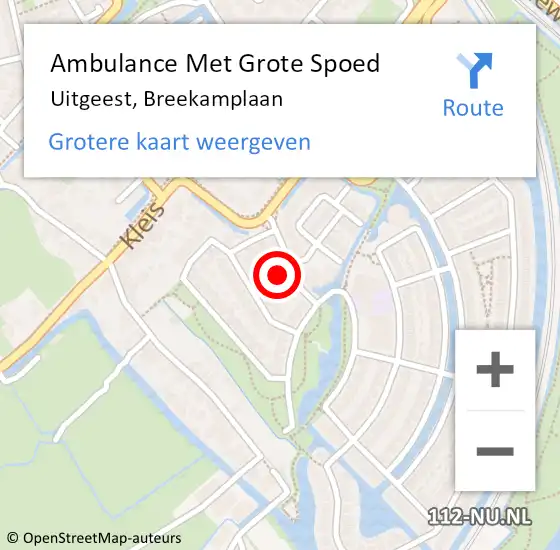 Locatie op kaart van de 112 melding: Ambulance Met Grote Spoed Naar Uitgeest, Breekamplaan op 28 maart 2024 10:47