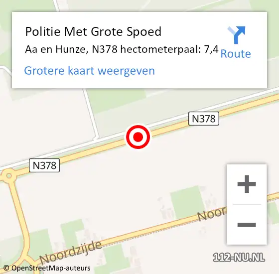 Locatie op kaart van de 112 melding: Politie Met Grote Spoed Naar Aa en Hunze, N378 hectometerpaal: 7,4 op 28 maart 2024 17:56