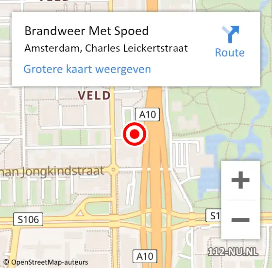 Locatie op kaart van de 112 melding: Brandweer Met Spoed Naar Amsterdam, Charles Leickertstraat op 29 maart 2024 11:57