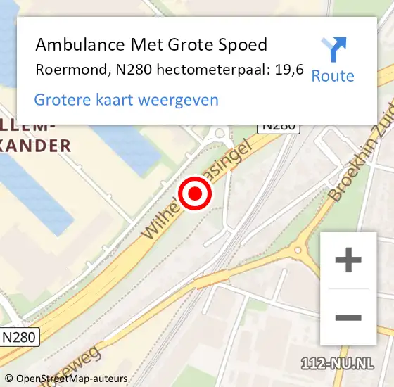 Locatie op kaart van de 112 melding: Ambulance Met Grote Spoed Naar Roermond, N280 hectometerpaal: 19,6 op 4 april 2024 13:49