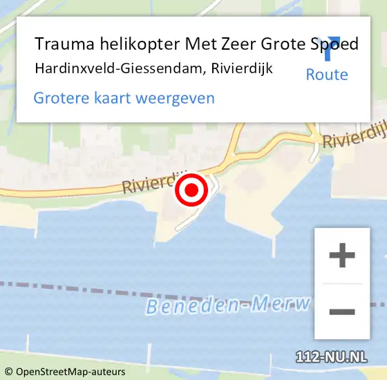 Locatie op kaart van de 112 melding: Trauma helikopter Met Zeer Grote Spoed Naar Hardinxveld-Giessendam, Rivierdijk op 7 april 2024 12:06