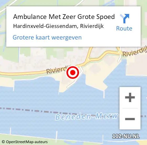 Locatie op kaart van de 112 melding: Ambulance Met Zeer Grote Spoed Naar Hardinxveld-Giessendam, Rivierdijk op 7 april 2024 12:22