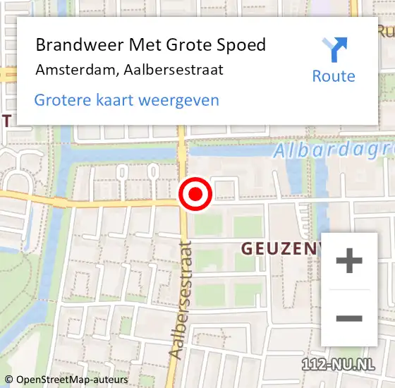 Locatie op kaart van de 112 melding: Brandweer Met Grote Spoed Naar Amsterdam, Aalbersestraat op 10 april 2024 15:04