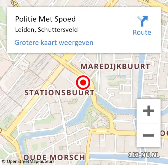 Locatie op kaart van de 112 melding: Politie Met Spoed Naar Leiden, Schuttersveld op 13 april 2024 11:55