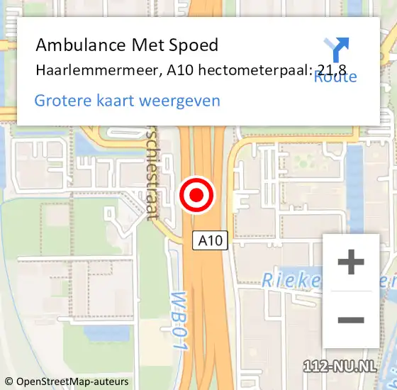 Locatie op kaart van de 112 melding: Ambulance Met Spoed Naar Haarlemmermeer, A10 hectometerpaal: 21,8 op 13 april 2024 14:59