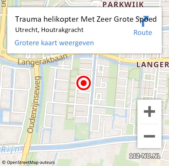 Locatie op kaart van de 112 melding: Trauma helikopter Met Zeer Grote Spoed Naar Utrecht, Houtrakgracht op 14 april 2024 09:15