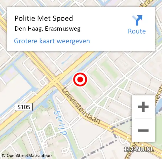 Locatie op kaart van de 112 melding: Politie Met Spoed Naar Den Haag, Erasmusweg op 14 april 2024 13:41