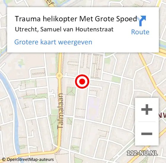 Locatie op kaart van de 112 melding: Trauma helikopter Met Grote Spoed Naar Utrecht, Samuel van Houtenstraat op 15 april 2024 14:56