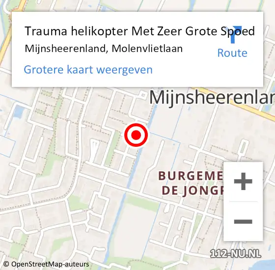 Locatie op kaart van de 112 melding: Trauma helikopter Met Zeer Grote Spoed Naar Mijnsheerenland, Molenvlietlaan op 16 april 2024 03:05