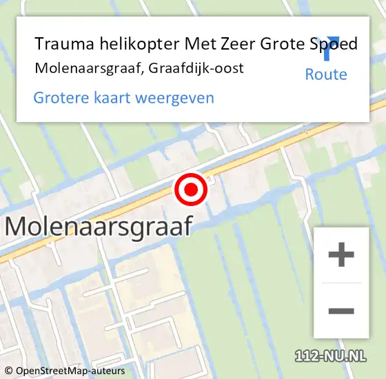 Locatie op kaart van de 112 melding: Trauma helikopter Met Zeer Grote Spoed Naar Molenaarsgraaf, Graafdijk-oost op 16 april 2024 10:12