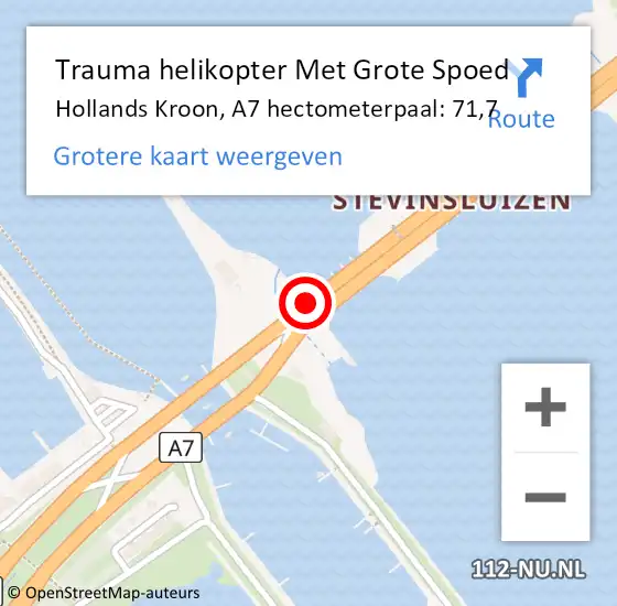 Locatie op kaart van de 112 melding: Trauma helikopter Met Grote Spoed Naar Hollands Kroon, A7 hectometerpaal: 71,7 op 16 april 2024 11:07