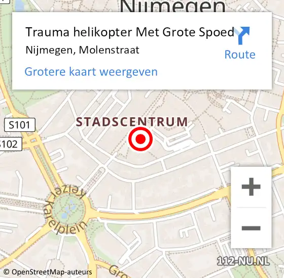 Locatie op kaart van de 112 melding: Trauma helikopter Met Grote Spoed Naar Nijmegen, Molenstraat op 16 april 2024 13:40
