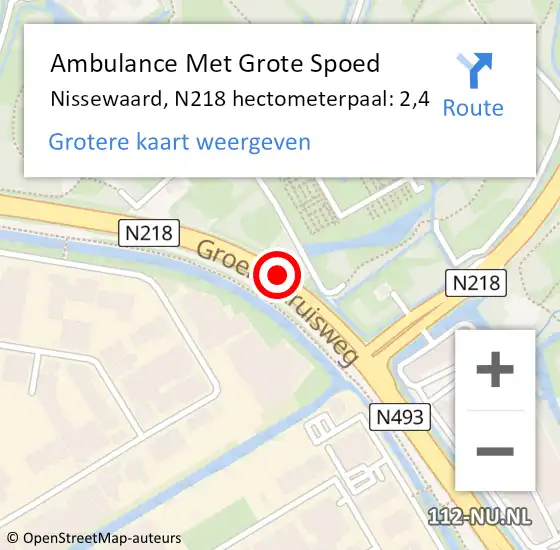 Locatie op kaart van de 112 melding: Ambulance Met Grote Spoed Naar Nissewaard, N218 hectometerpaal: 2,4 op 16 april 2024 15:30