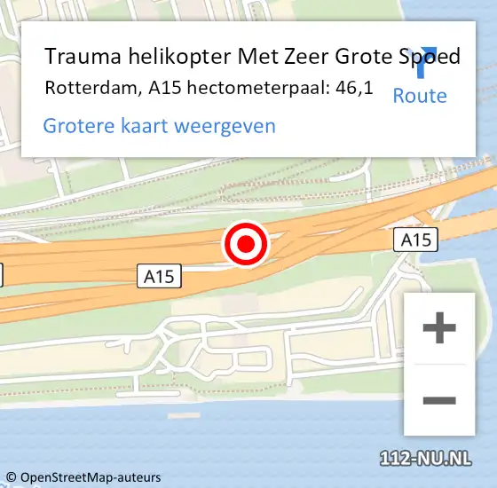 Locatie op kaart van de 112 melding: Trauma helikopter Met Zeer Grote Spoed Naar Rotterdam, A15 hectometerpaal: 46,1 op 16 april 2024 17:10