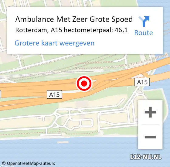 Locatie op kaart van de 112 melding: Ambulance Met Zeer Grote Spoed Naar Rotterdam, A15 hectometerpaal: 46,1 op 16 april 2024 17:23