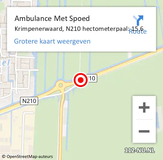 Locatie op kaart van de 112 melding: Ambulance Met Spoed Naar Krimpenerwaard, N210 hectometerpaal: 15,6 op 17 april 2024 07:47