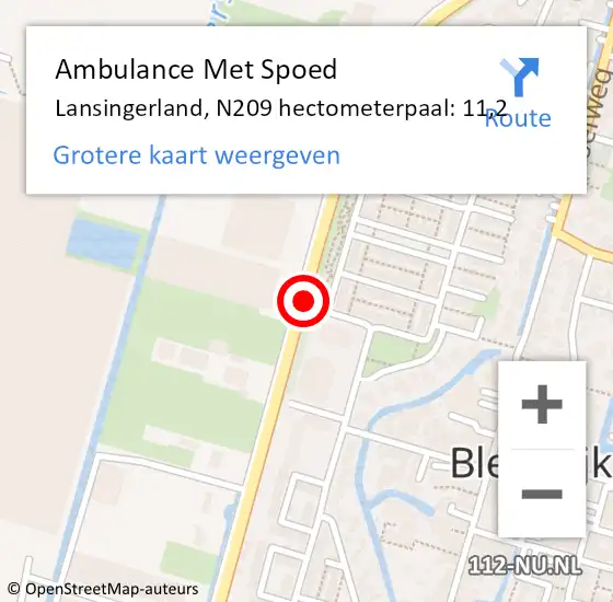 Locatie op kaart van de 112 melding: Ambulance Met Spoed Naar Lansingerland, N209 hectometerpaal: 11,2 op 17 april 2024 07:56