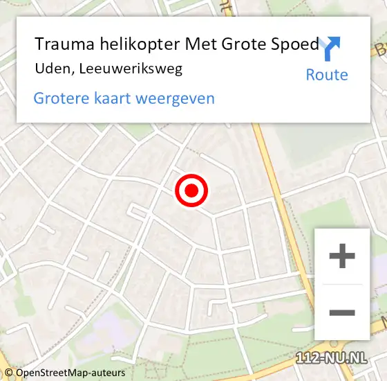 Locatie op kaart van de 112 melding: Trauma helikopter Met Grote Spoed Naar Uden, Leeuweriksweg op 17 april 2024 11:36