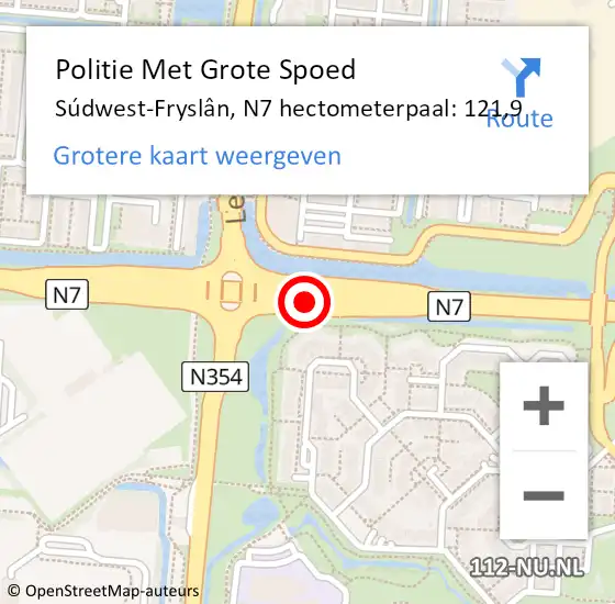 Locatie op kaart van de 112 melding: Politie Met Grote Spoed Naar Súdwest-Fryslân, N7 hectometerpaal: 121,9 op 17 april 2024 13:29