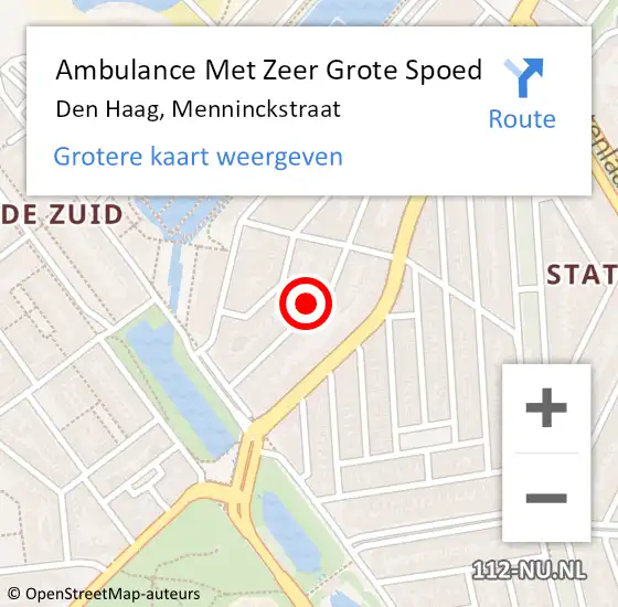 Locatie op kaart van de 112 melding: Ambulance Met Zeer Grote Spoed Naar Den Haag, Menninckstraat op 17 april 2024 22:54