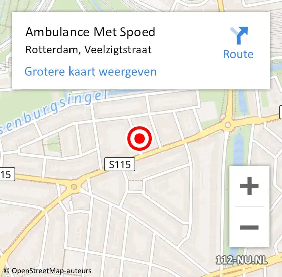 Locatie op kaart van de 112 melding: Ambulance Met Spoed Naar Rotterdam, Veelzigtstraat op 17 april 2024 23:20