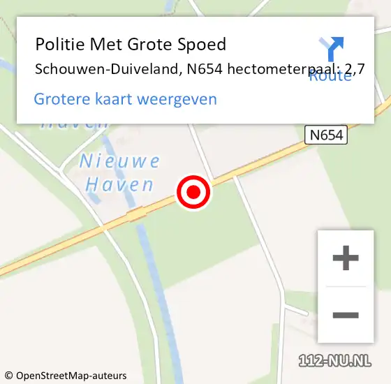 Locatie op kaart van de 112 melding: Politie Met Grote Spoed Naar Schouwen-Duiveland, N654 hectometerpaal: 2,7 op 18 april 2024 09:06