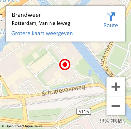 Locatie op kaart van de 112 melding: Brandweer Rotterdam, Van Nelleweg op 18 april 2024 10:30