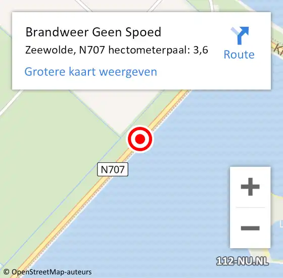 Locatie op kaart van de 112 melding: Brandweer Geen Spoed Naar Zeewolde, N707 hectometerpaal: 3,6 op 18 april 2024 11:05