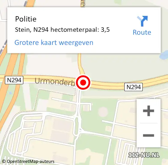 Locatie op kaart van de 112 melding: Politie Stein, N294 hectometerpaal: 3,5 op 18 april 2024 15:52