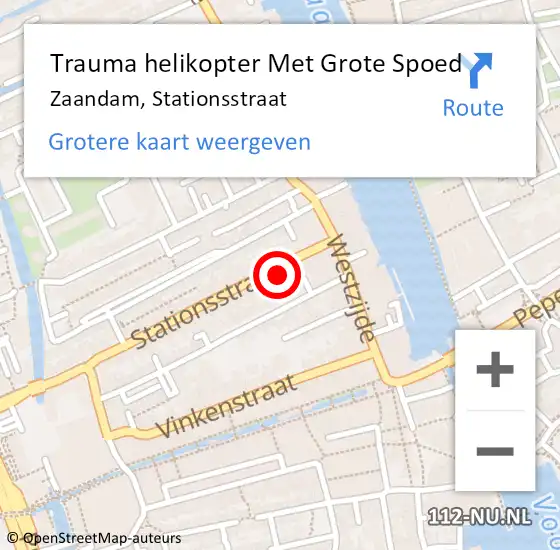 Locatie op kaart van de 112 melding: Trauma helikopter Met Grote Spoed Naar Zaandam, Stationsstraat op 18 april 2024 18:44