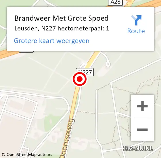 Locatie op kaart van de 112 melding: Brandweer Met Grote Spoed Naar Leusden, N227 hectometerpaal: 1 op 19 april 2024 06:32