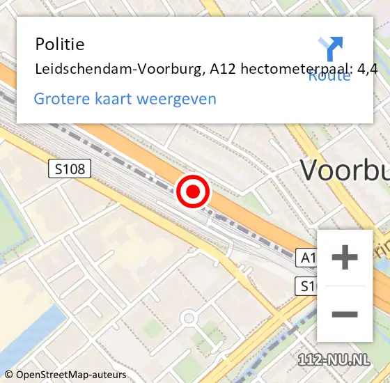 Locatie op kaart van de 112 melding: Politie Leidschendam-Voorburg, A12 hectometerpaal: 4,4 op 19 april 2024 15:03