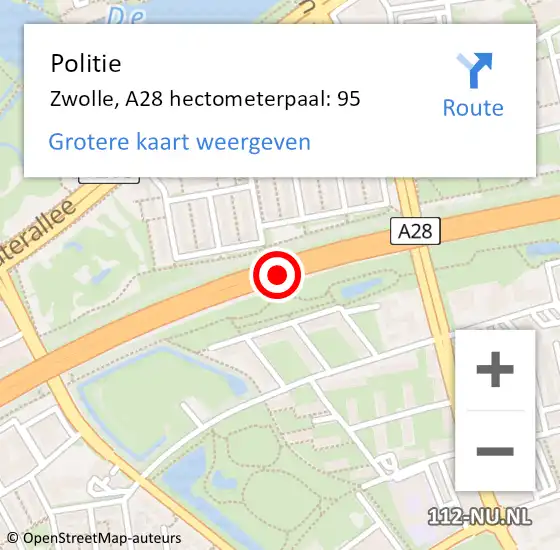 Locatie op kaart van de 112 melding: Politie Zwolle, A28 hectometerpaal: 95 op 19 april 2024 15:41