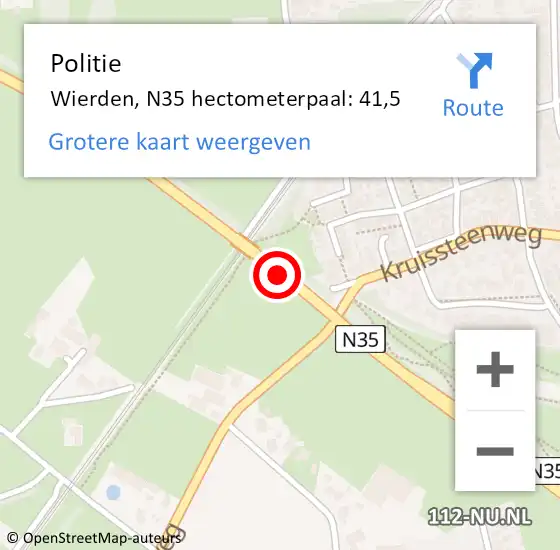 Locatie op kaart van de 112 melding: Politie Wierden, N35 hectometerpaal: 41,5 op 19 april 2024 16:46