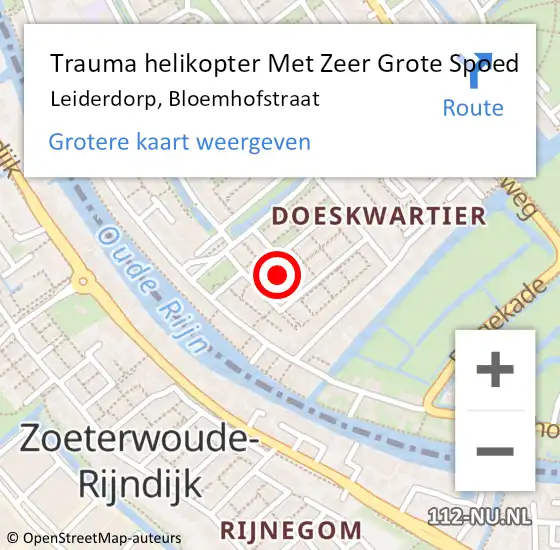 Locatie op kaart van de 112 melding: Trauma helikopter Met Zeer Grote Spoed Naar Leiderdorp, Bloemhofstraat op 19 april 2024 17:53