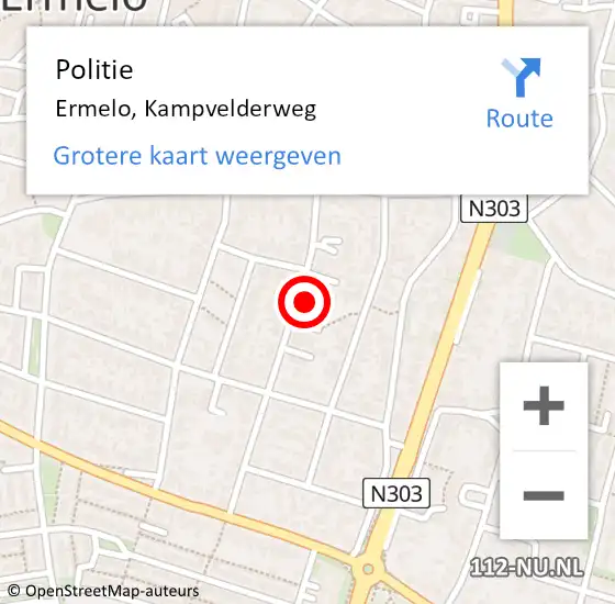Locatie op kaart van de 112 melding: Politie Ermelo, Kampvelderweg op 19 april 2024 20:29