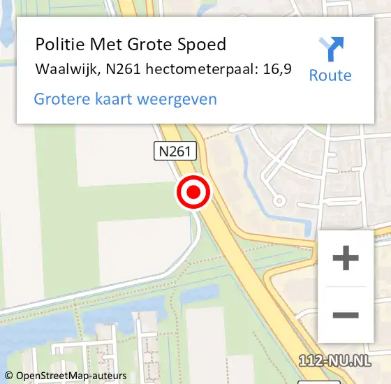 Locatie op kaart van de 112 melding: Politie Met Grote Spoed Naar Waalwijk, N261 hectometerpaal: 16,9 op 20 april 2024 02:20