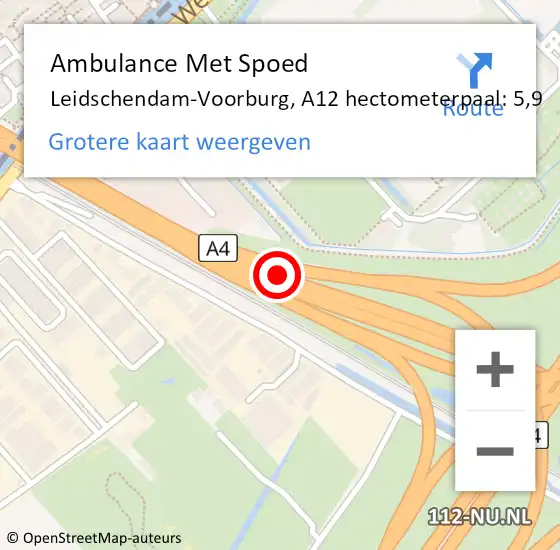 Locatie op kaart van de 112 melding: Ambulance Met Spoed Naar Leidschendam-Voorburg, A12 hectometerpaal: 5,9 op 20 april 2024 10:50