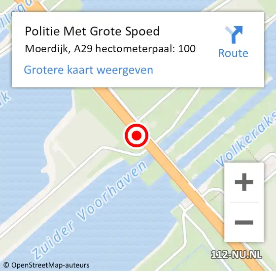 Locatie op kaart van de 112 melding: Politie Met Grote Spoed Naar Moerdijk, A29 hectometerpaal: 100 op 20 april 2024 10:51