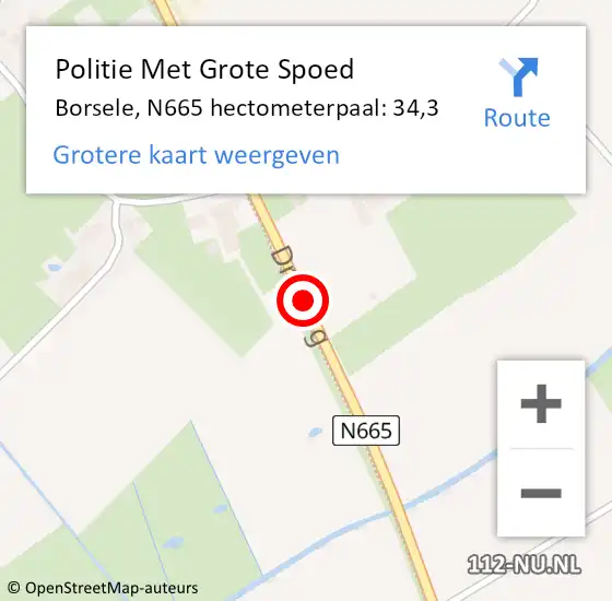Locatie op kaart van de 112 melding: Politie Met Grote Spoed Naar Borsele, N665 hectometerpaal: 34,3 op 20 april 2024 15:34