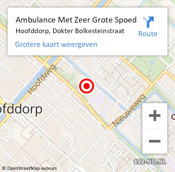 Locatie op kaart van de 112 melding: Ambulance Met Zeer Grote Spoed Naar Hoofddorp, Dokter Bolkesteinstraat op 23 april 2024 09:46