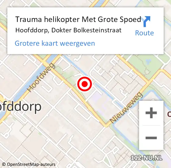 Locatie op kaart van de 112 melding: Trauma helikopter Met Grote Spoed Naar Hoofddorp, Dokter Bolkesteinstraat op 23 april 2024 09:51