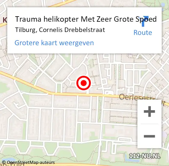 Locatie op kaart van de 112 melding: Trauma helikopter Met Zeer Grote Spoed Naar Tilburg, Cornelis Drebbelstraat op 23 april 2024 10:25
