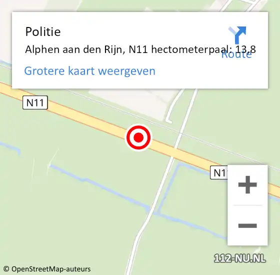 Locatie op kaart van de 112 melding: Politie Alphen aan den Rijn, N11 hectometerpaal: 13,8 op 23 april 2024 10:28