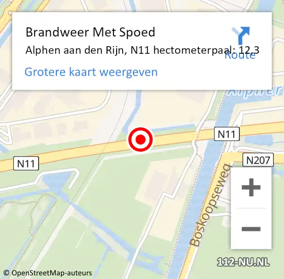 Locatie op kaart van de 112 melding: Brandweer Met Spoed Naar Alphen aan den Rijn, N11 hectometerpaal: 12,3 op 23 april 2024 10:33