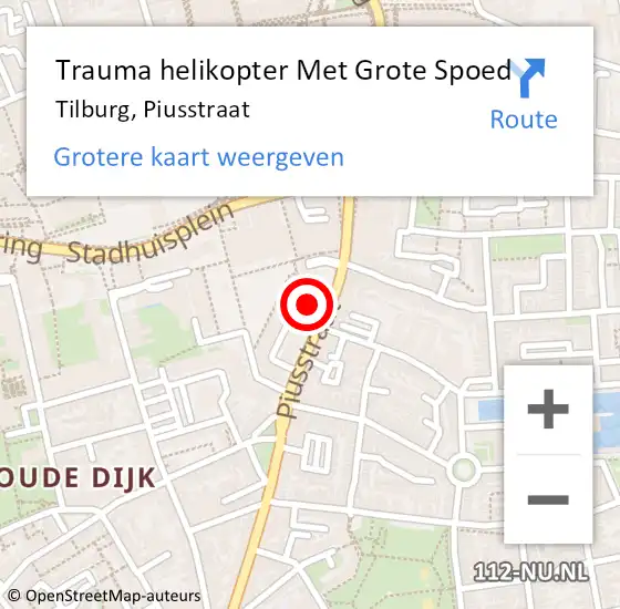 Locatie op kaart van de 112 melding: Trauma helikopter Met Grote Spoed Naar Tilburg, Piusstraat op 23 april 2024 12:33