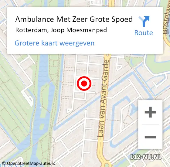 Locatie op kaart van de 112 melding: Ambulance Met Zeer Grote Spoed Naar Rotterdam, Joop Moesmanpad op 23 april 2024 13:49